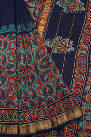 Midnight Blue Anokhi Hand Block Printed Saree-Avishya