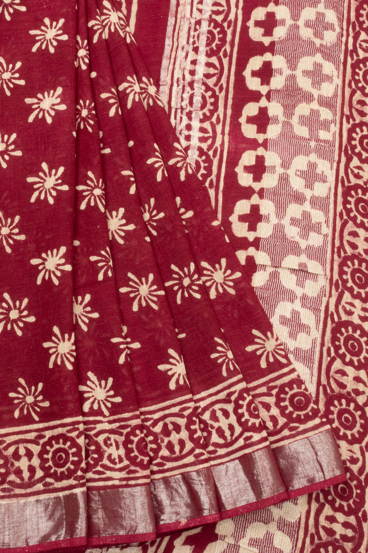 Violet Hand Block Printed linen saree 10067374