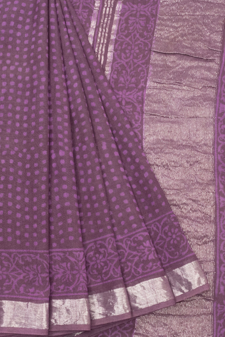 Velour Purple Hand Block Printed linen saree-Avishya