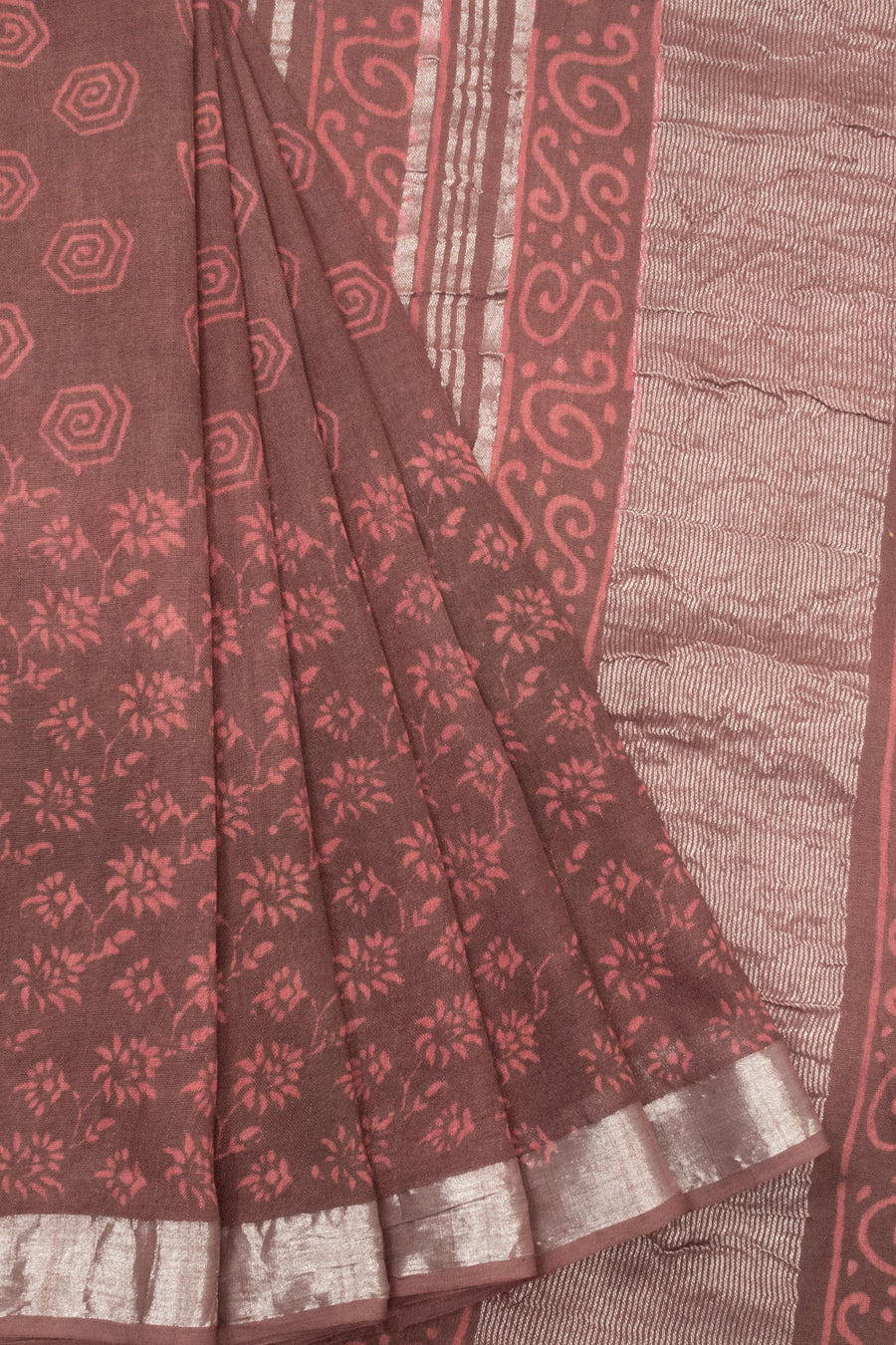 Old Mauve Hand Block Printed linen saree-Avishya