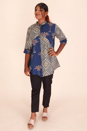 Blue Ajrakh Printed Cotton Kurti 