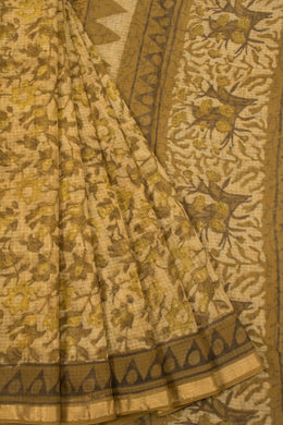 Brown Vanaspathi Hand block Printed Kota Cotton saree - Avishya