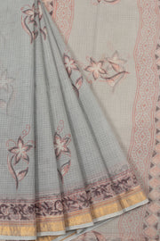 Grey Vanaspathi Hand block Printed Kota Cotton saree - Avishya