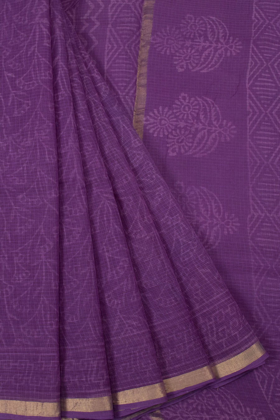 Violet Vanaspathi Hand block Printed Kota Cotton saree  - Avishya