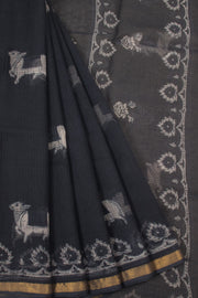 Navy Blue Vanaspathi Hand block Printed Kota Cotton saree - Avishya