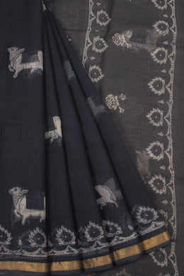 Navy Blue Vanaspathi Hand block Printed Kota Cotton saree - Avishya