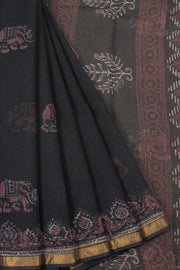 Blue Vanaspathi Hand block Printed Kota Cotton saree  - Avishya