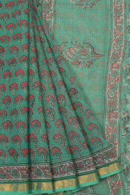 Green Vanaspathi Hand block Printed Kota Cotton saree - Avishya