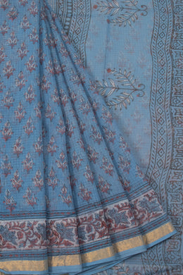 Blue Vanaspathi Hand block Printed Kota Cotton saree - Avishya
