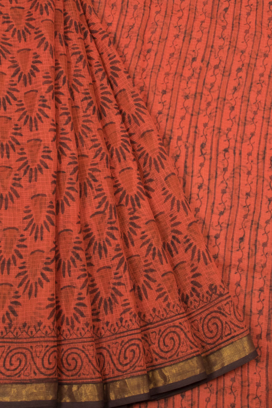 Red Vanaspathi Hand block Printed Silk Cotton Saree  - Avishya