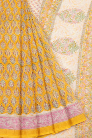 Orange  Vanaspathi Hand block Printed Kota Cotton saree - Avishya