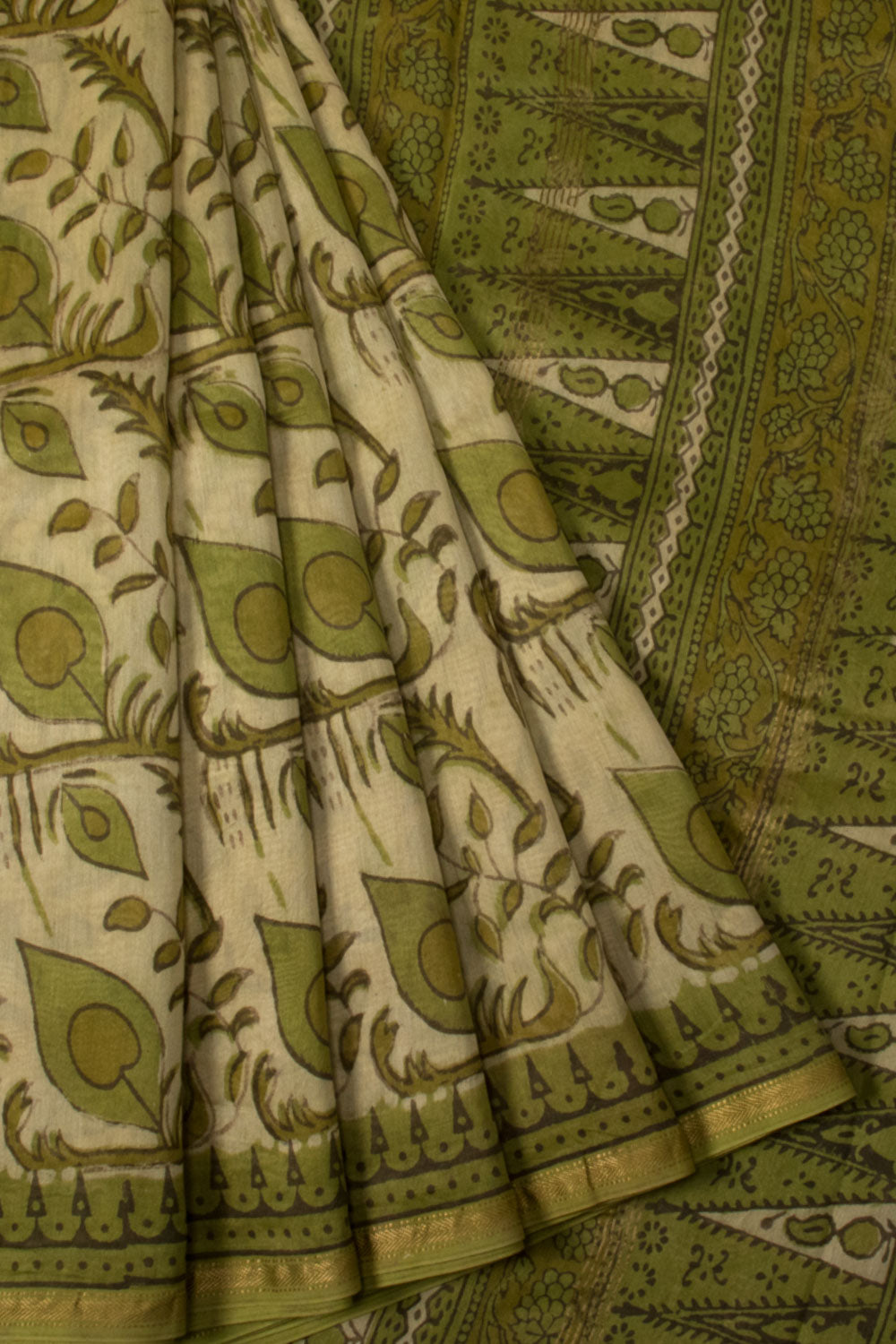 Offwhite Vanaspathi Hand block Printed Silk Cotton Saree - Avishya