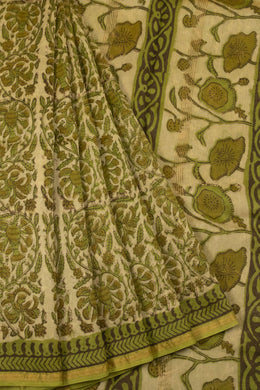 Green Vanaspathi Hand block Printed Silk Cotton Saree - Avishya