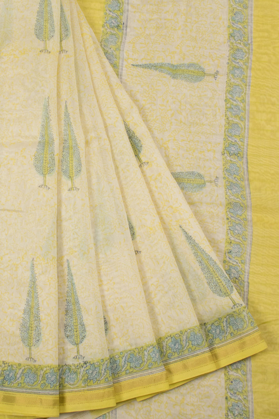 Yellow  Vanaspathi Hand block Printed Silk Cotton Saree - Avishya