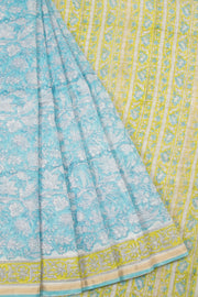 Blue Vanaspathi Hand block Printed Silk Cotton Saree - Avishya