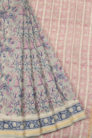 Grey Vanaspathi Hand block Printed Silk Cotton Saree - Avishya