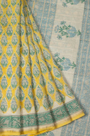 Yellow Vanaspathi Hand block Printed Silk Cotton Saree - Avishya