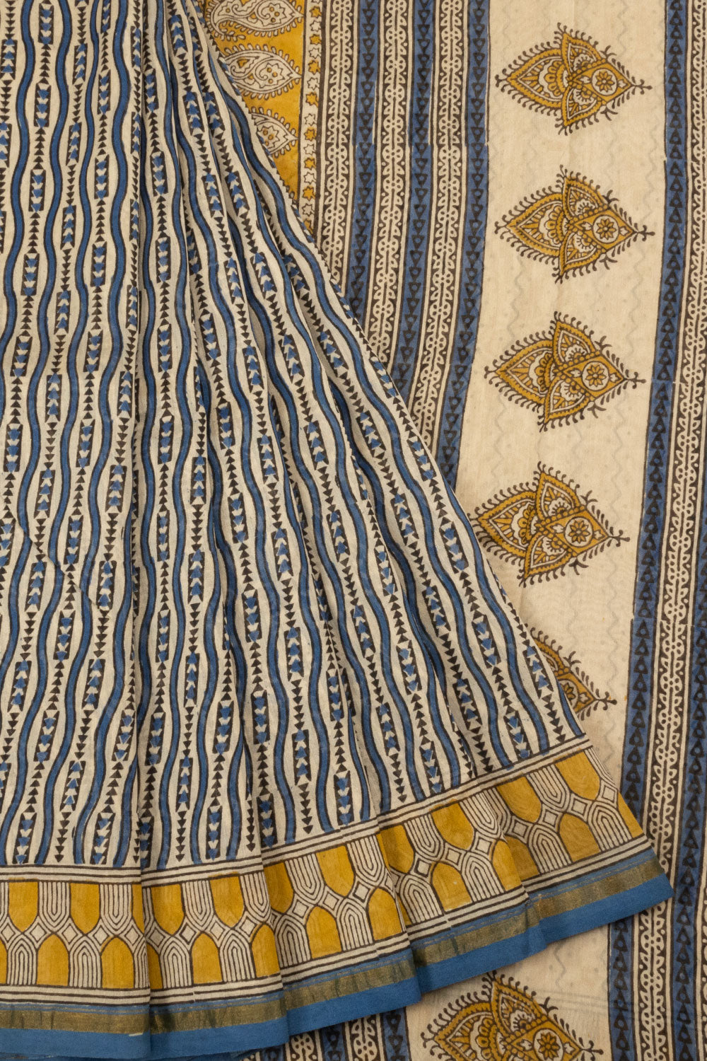 Beige Vanaspathi Hand block Printed Silk Cotton Saree - Avishya