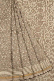 Brown Vanaspathi Hand block Printed Silk Cotton Saree - Avishya