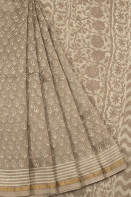 Brown Vanaspathi Hand block Printed Silk Cotton Saree - Avishya