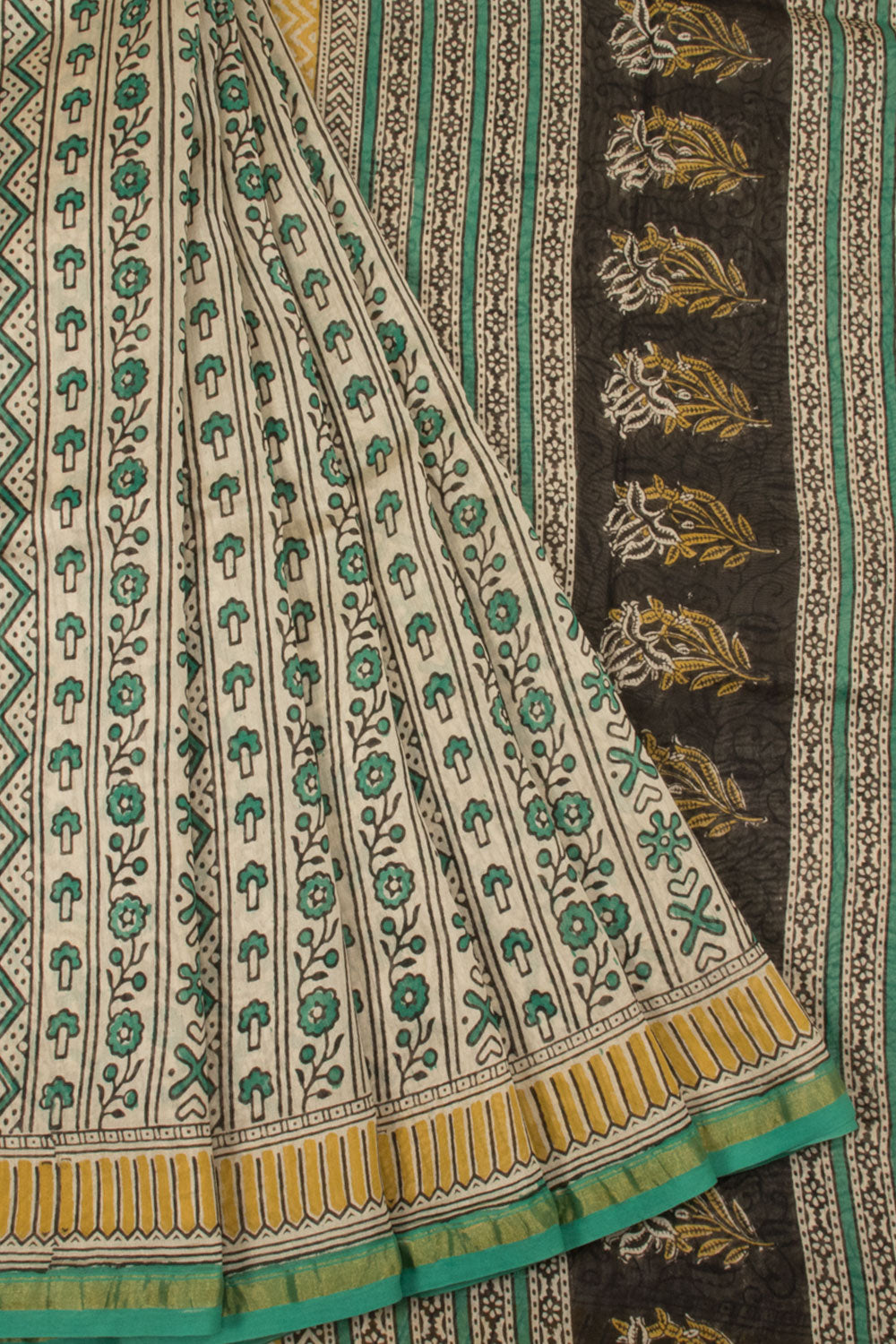 Green  Vanaspathi Hand block Printed Silk Cotton Saree - Avishya