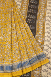 Yellow Vanaspathi Hand block Printed Silk Cotton Saree - Avishya