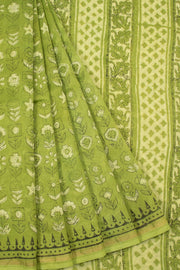 Green Vanaspathi Hand block Printed Silk Cotton Saree - Avishya