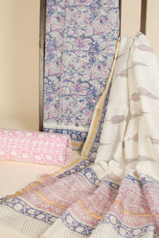 Blue Vanaspathi Printed Silk Cotton 3-Piece Salwar Suit Material   - Avishya