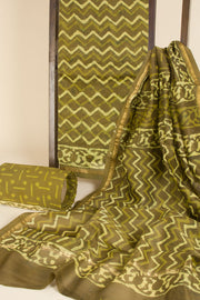 Green Vanaspathi Printed Silk Cotton 3-Piece Salwar Suit Material - Avishya