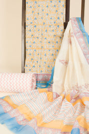 Orange Vanaspathi Printed Silk Cotton 3-Piece Salwar Suit Material  - Avishya