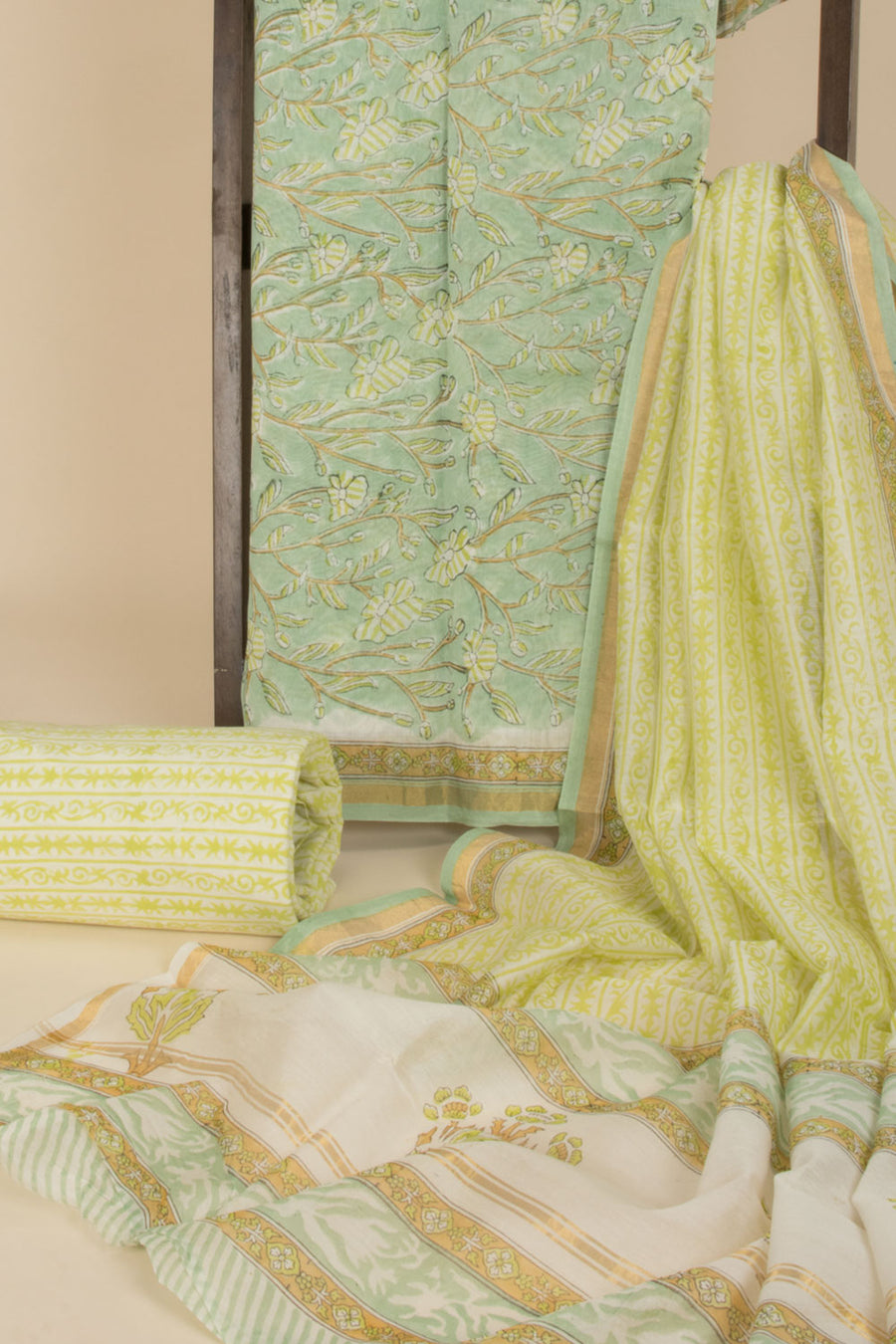 Green Vanaspathi Printed Silk Cotton 3-Piece Salwar Suit Material With Printed Dupatta - Avishya