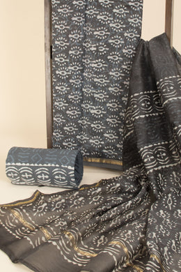 Black Vanaspathi Printed Silk Cotton 3-Piece Salwar Suit Material - Avishya