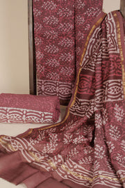 Brown Vanaspathi Printed Silk Cotton 3-Piece Salwar Suit Material   - Avishya