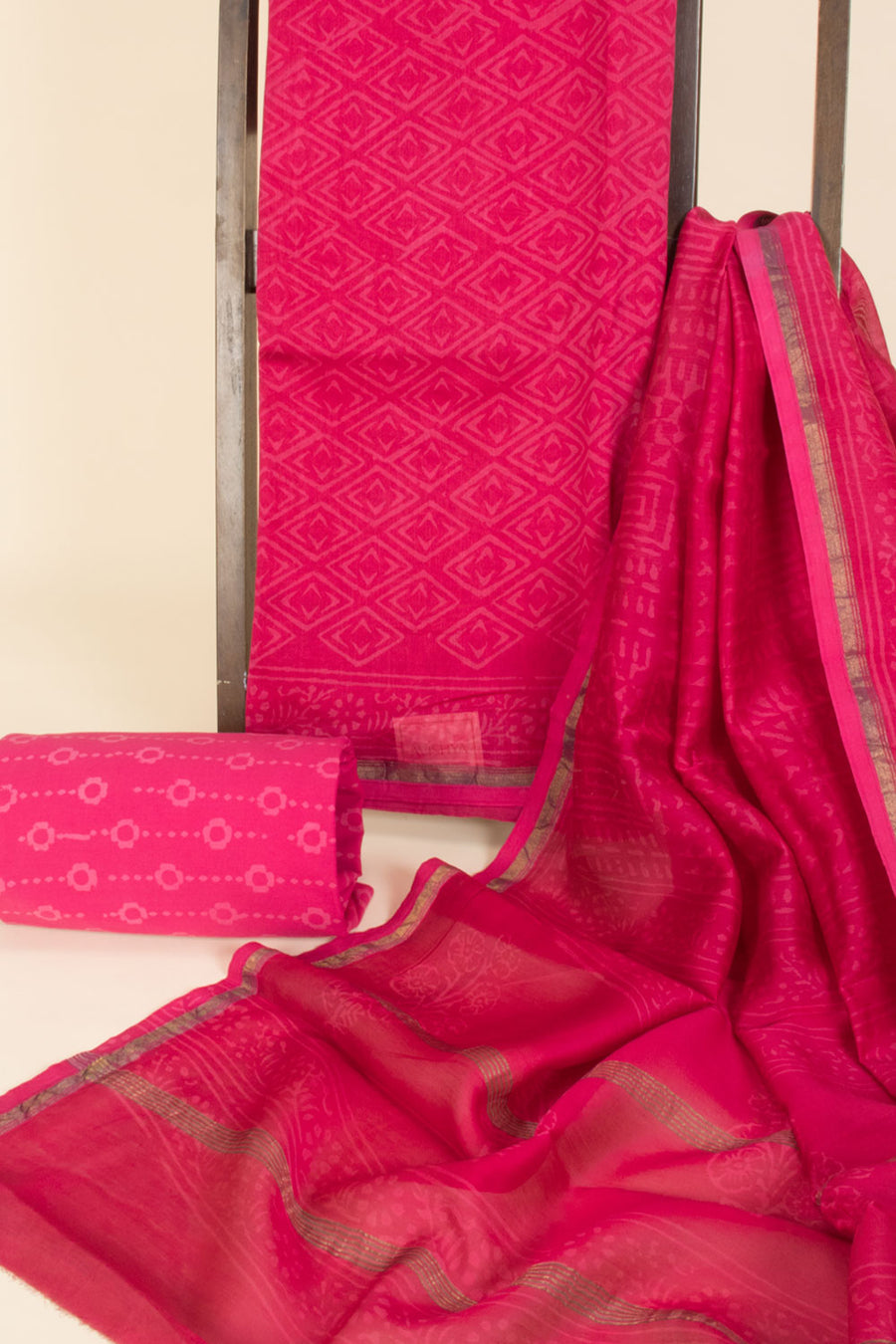 Pink Vanaspathi Printed Silk Cotton 3-Piece Salwar Suit Material With Printed Dupatta - Avishya