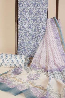  Off White Vanaspathi Printed Silk Cotton 3-Piece Salwar Suit Material - Avishya