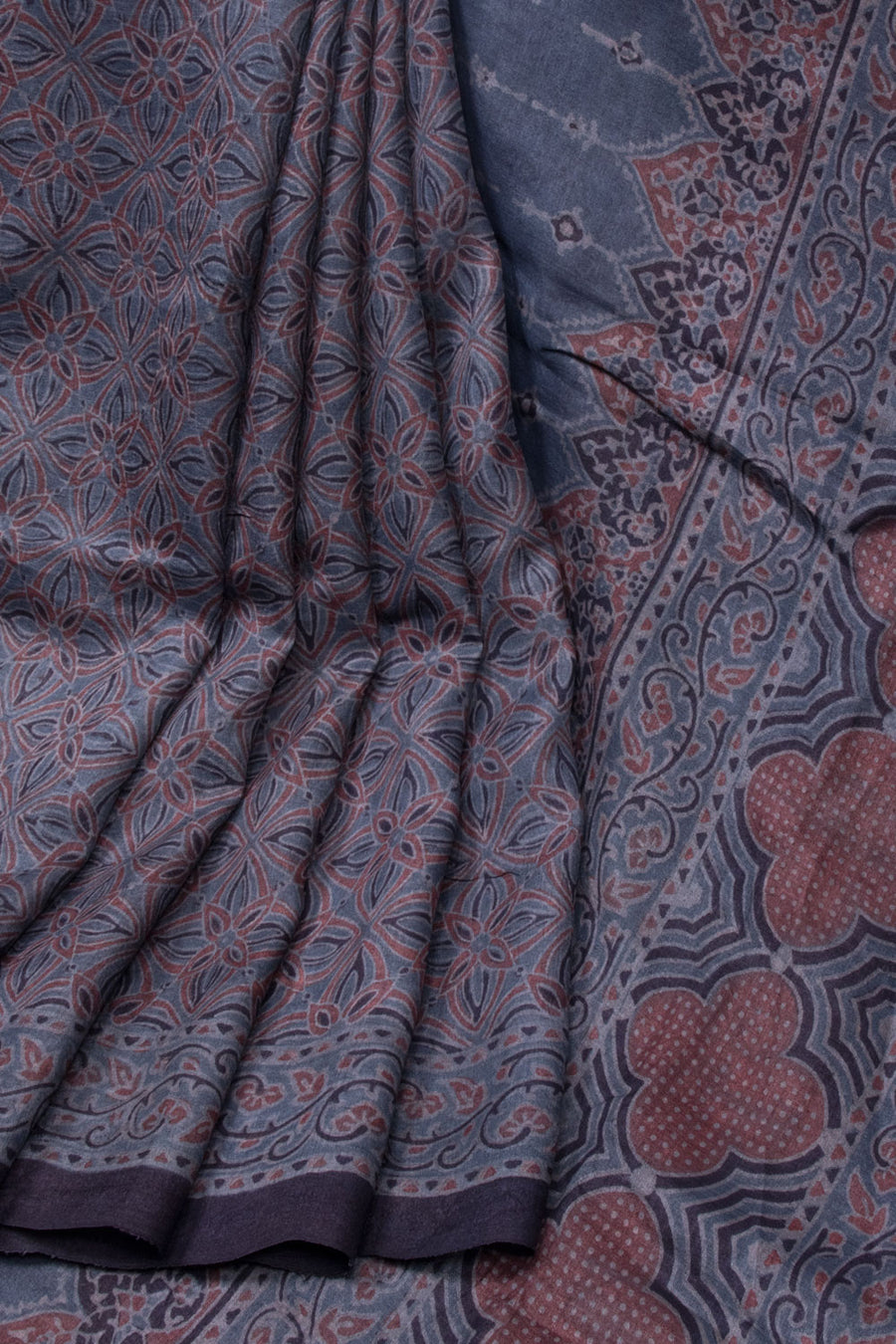 Blue Ajrakh Printed Tussar Silk Saree - Avishya