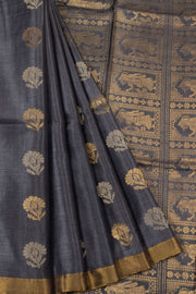 Mettalic Grey Handloom Kosa silk saree - Avishya