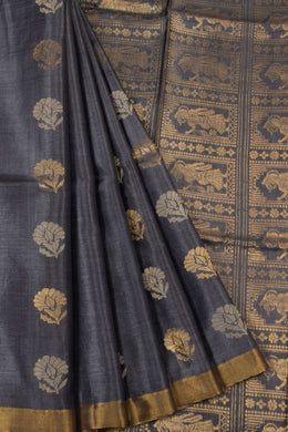 Mettalic Grey Handloom Kosa silk saree - Avishya