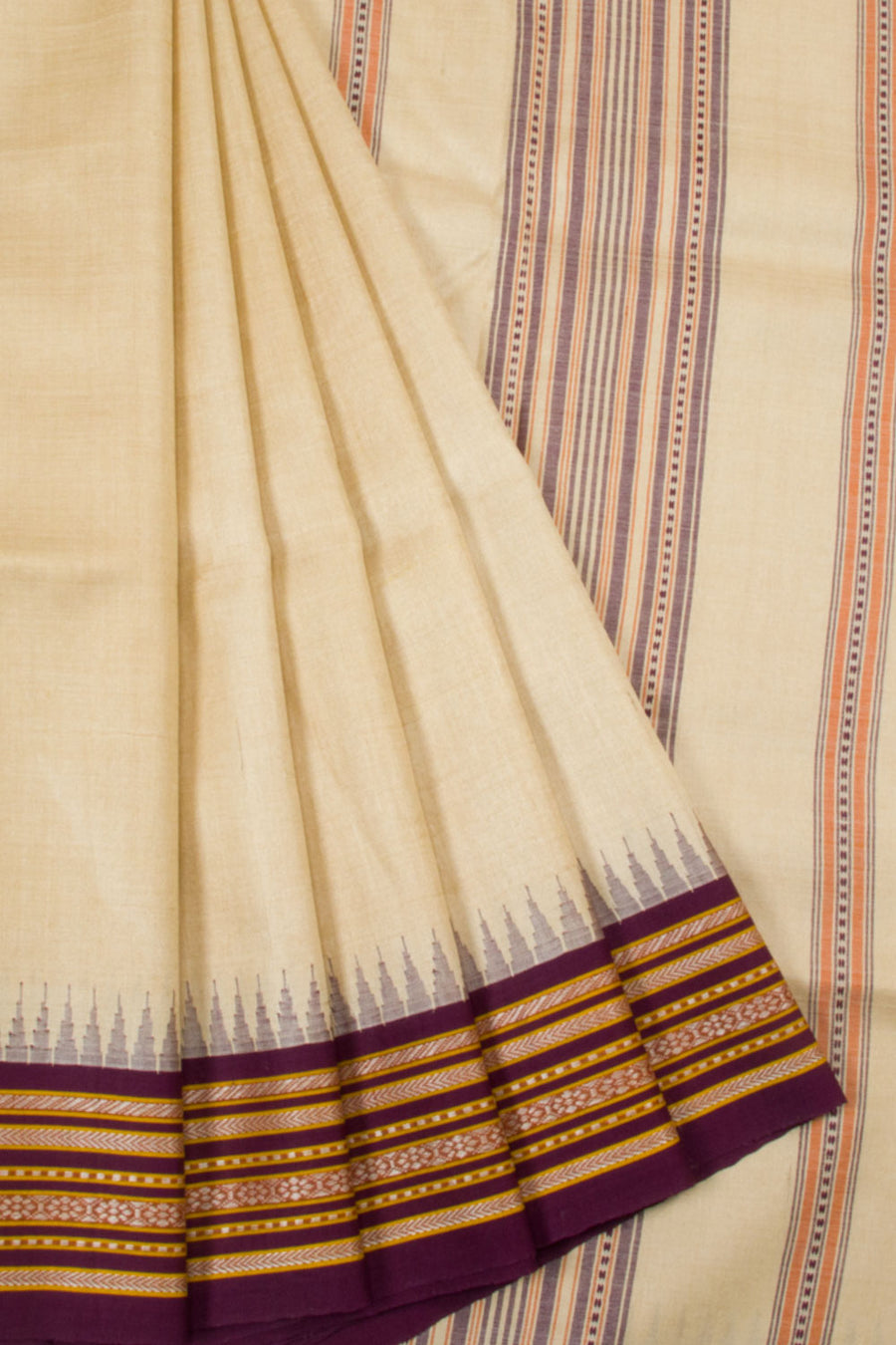Beige Handloom Vidarbha Tussar silk saree - Avishya