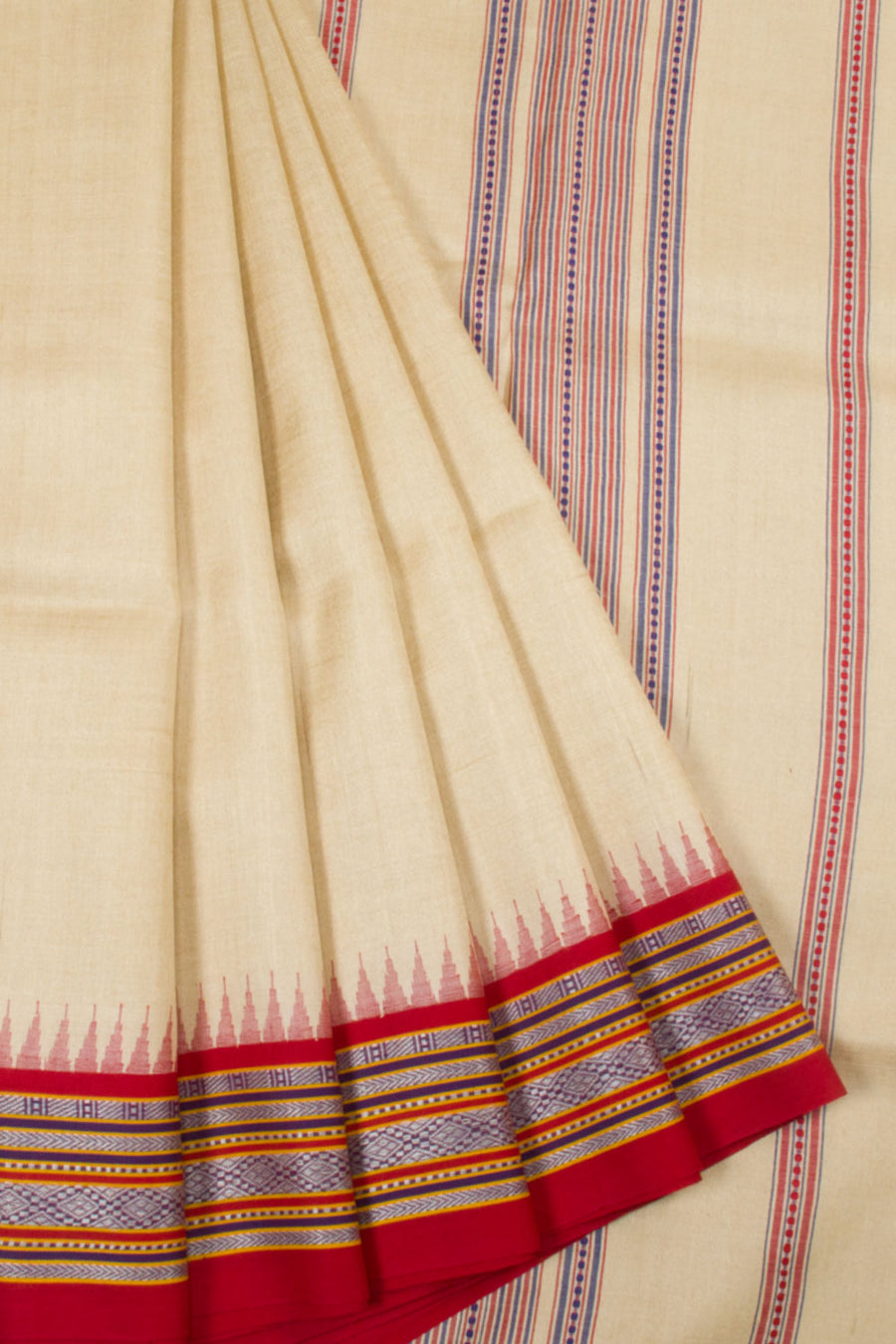 Beige Handloom Vidharbha Tussar silk saree - Avishya