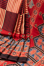 Maroon Ajrakh Modal Silk Saree - Avishya