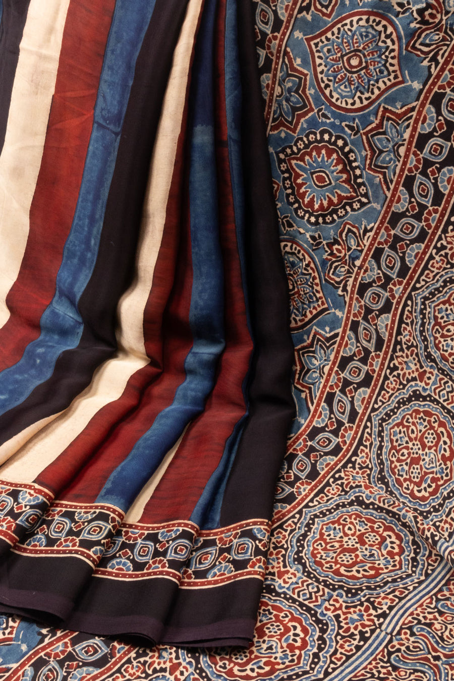 Multicolour Ajrakh Modal Silk Saree - Avishya