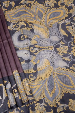 Purple Hand painted Tussar silk saree - Avishya