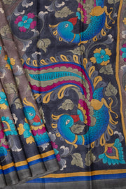 Brown Hand painted Tussar silk saree - Avishya