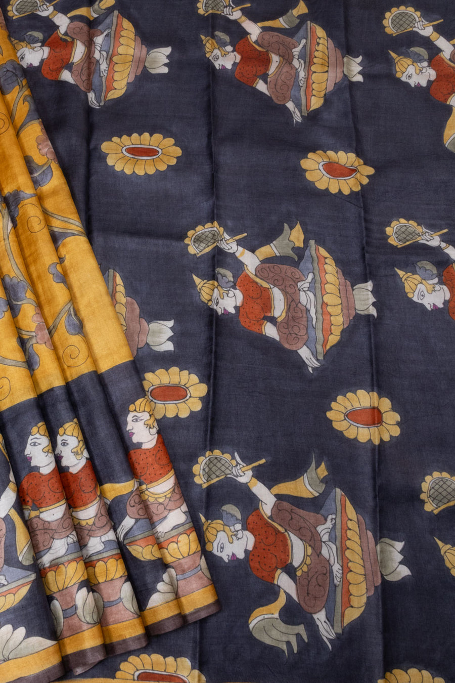 Yellow Hand painted Tussar silk saree  - Avishya