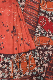 Fire Orange Batik Printed Silk Saree-Avishya
