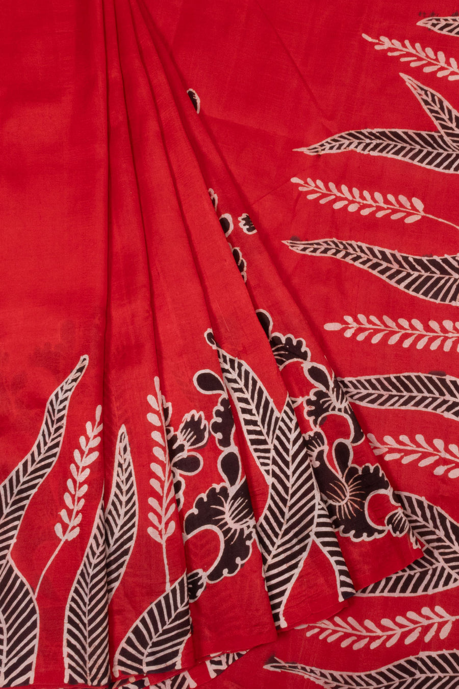 Chilli Red Batik Printed Silk Saree -Avishya