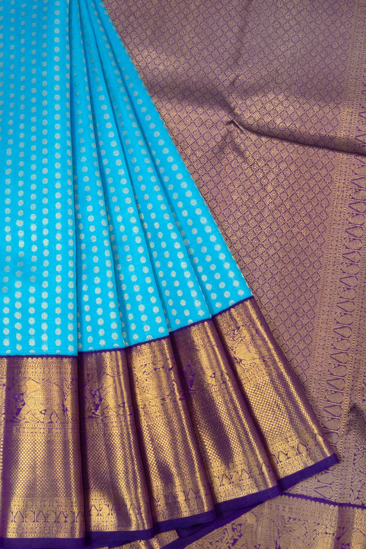 Cerulean Blue Bridal Korvai Kanjivaram Silk Saree - Avishya
