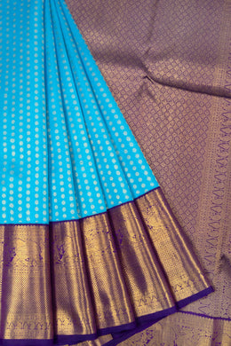Cerulean Blue Bridal Korvai Kanjivaram Silk Saree - Avishya