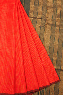 International Orange Handloom Kanjivaram silk saree - Avishya